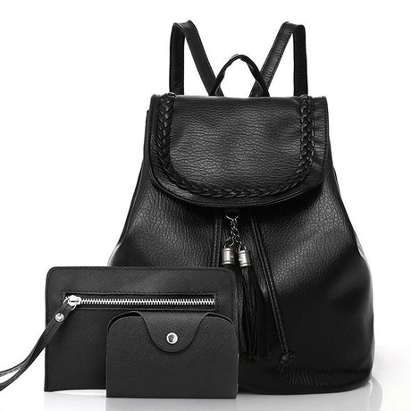 3-Piece Women's Backpack Set with Tassel Design