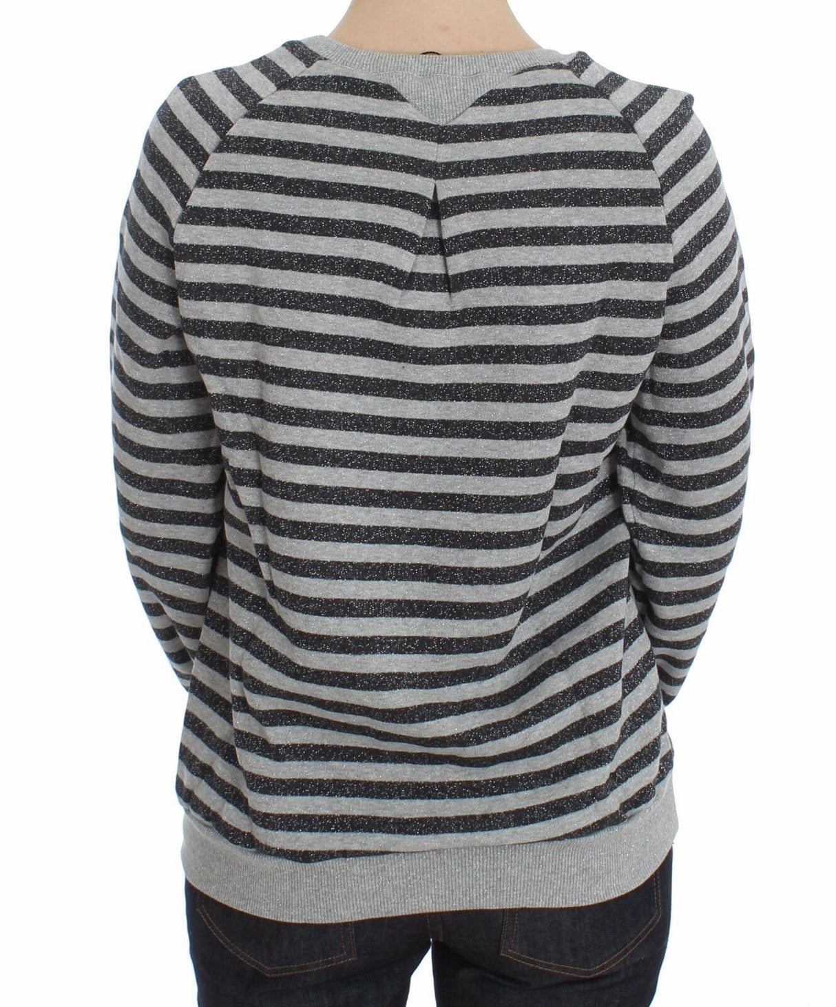 Exte Chic Gray Striped Crew-Neck Sweater