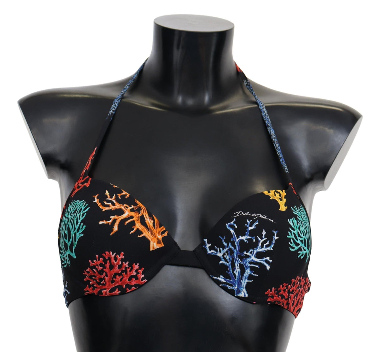 Dolce & Gabbana Chic Black Coral Print Bikini Top