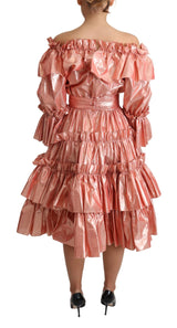 Dolce & Gabbana Pink Metallic Ruffled Gown Elegance