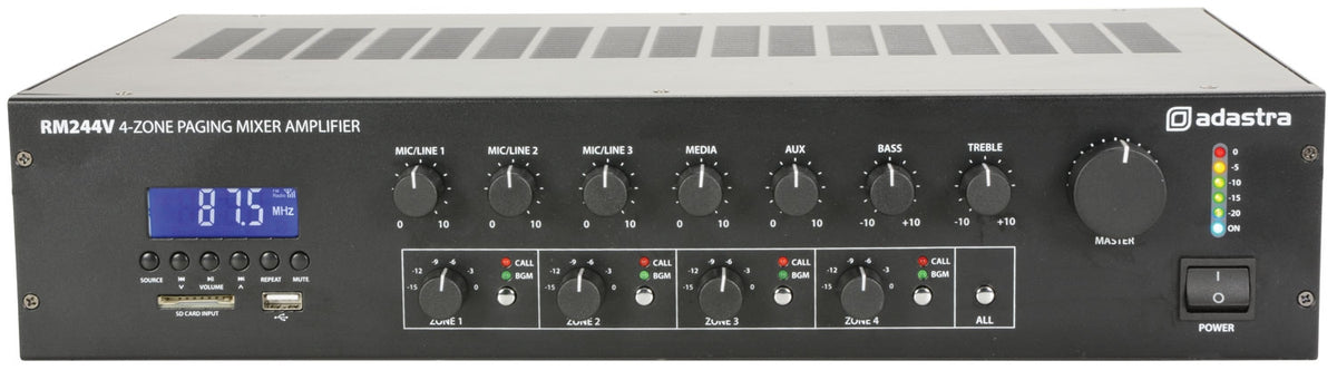 Adastra RM244V 240W 4 Zone Paging Amplifier with Individual Volume Controls FM/USB/BT 953.144
