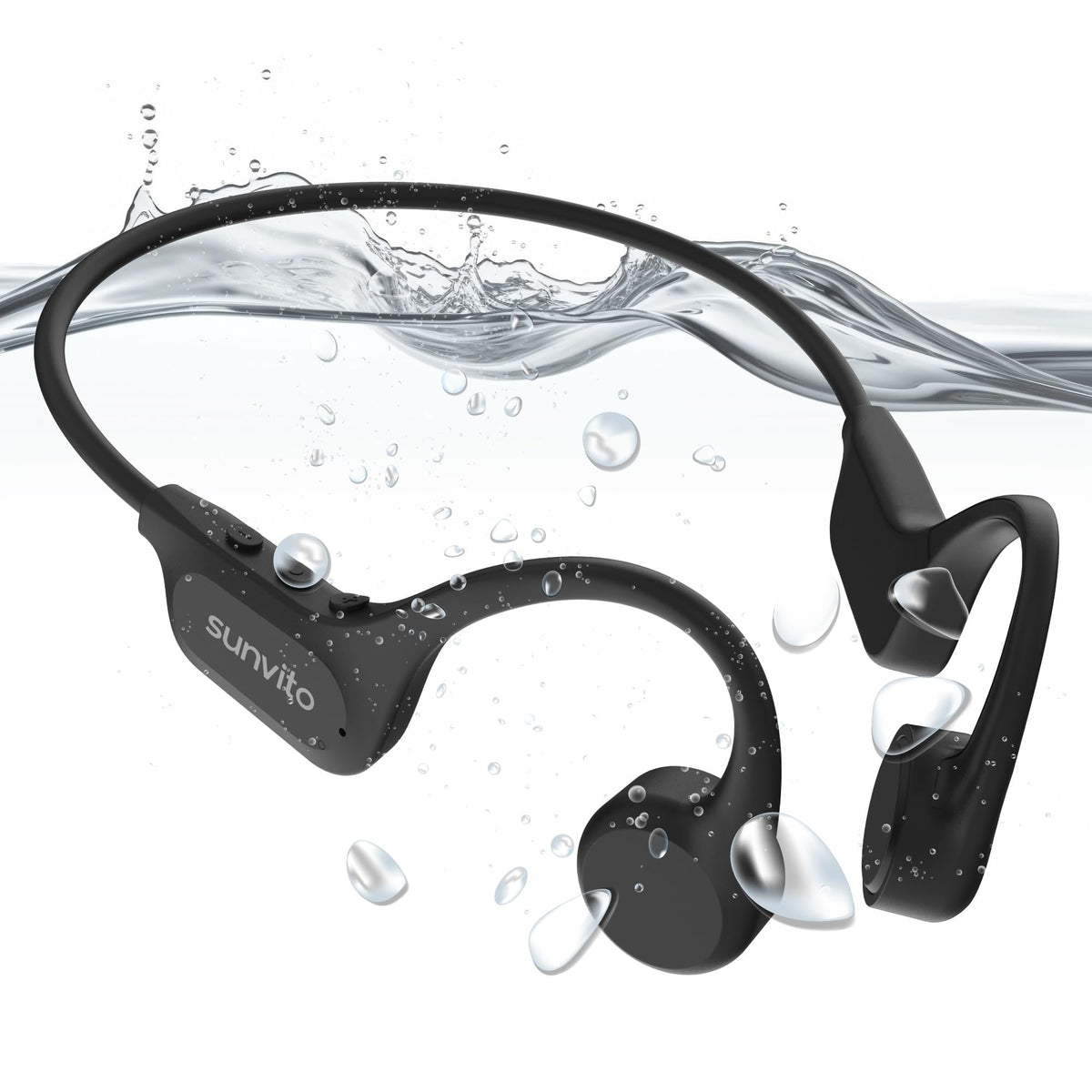 sunvito Bone Conduction Headphones IP68 Waterproof Swimming Headphones Open Ear Headphones Wireless Bluetooth 5.3 Built-in 32G Memory for Outdoor Swimming Exercise Running Travel Cycling