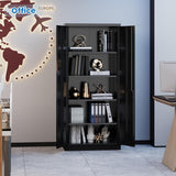 Metal Garage Storage Cabinet With Lock, Steel Lockable File Cabinet With 2 Doors And 4 Adjustable Shelves For Office,Home,Garage, Storage, Assembly Required, Black