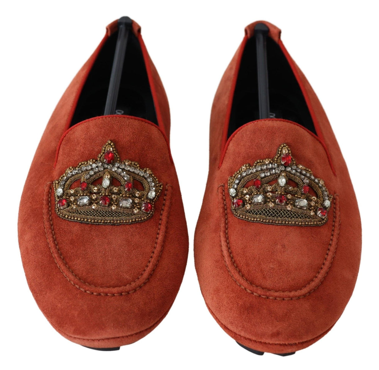 Dolce & Gabbana Opulent Orange Leather Loafers with Gold Embroidery