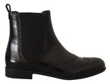 Dolce & Gabbana Elegant Black Ankle Wingtip Oxford Boots