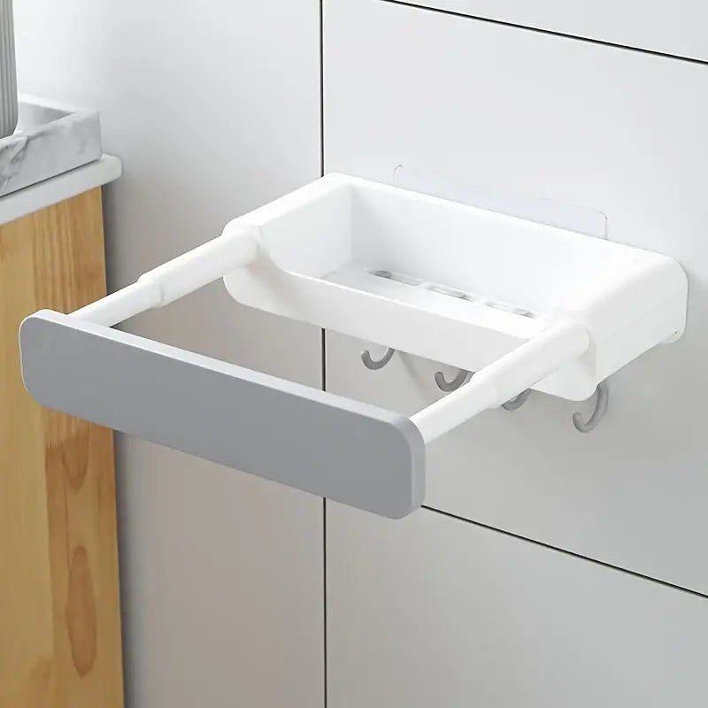 Retractable Wall-Mounted Bathroom Organizer with Hooks