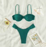 Miyouj Solid Color Push Up Bikini Set for Women (One Set)