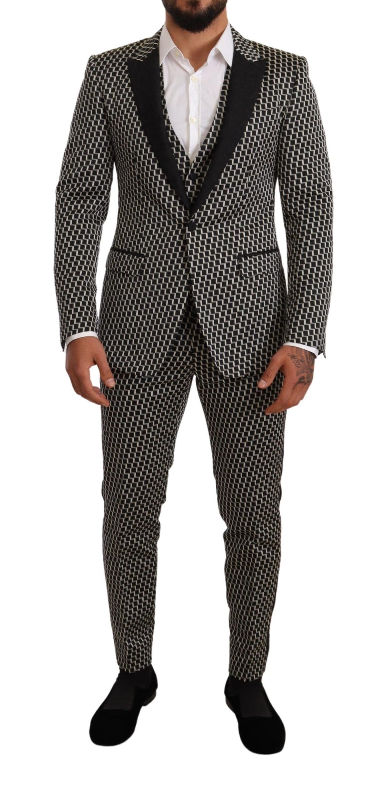 Dolce & Gabbana Dark Gray Check 3 Piece Set MARTINI Suit