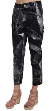 Dolce & Gabbana Elegant Black Banana Leaf Print Capri Pants