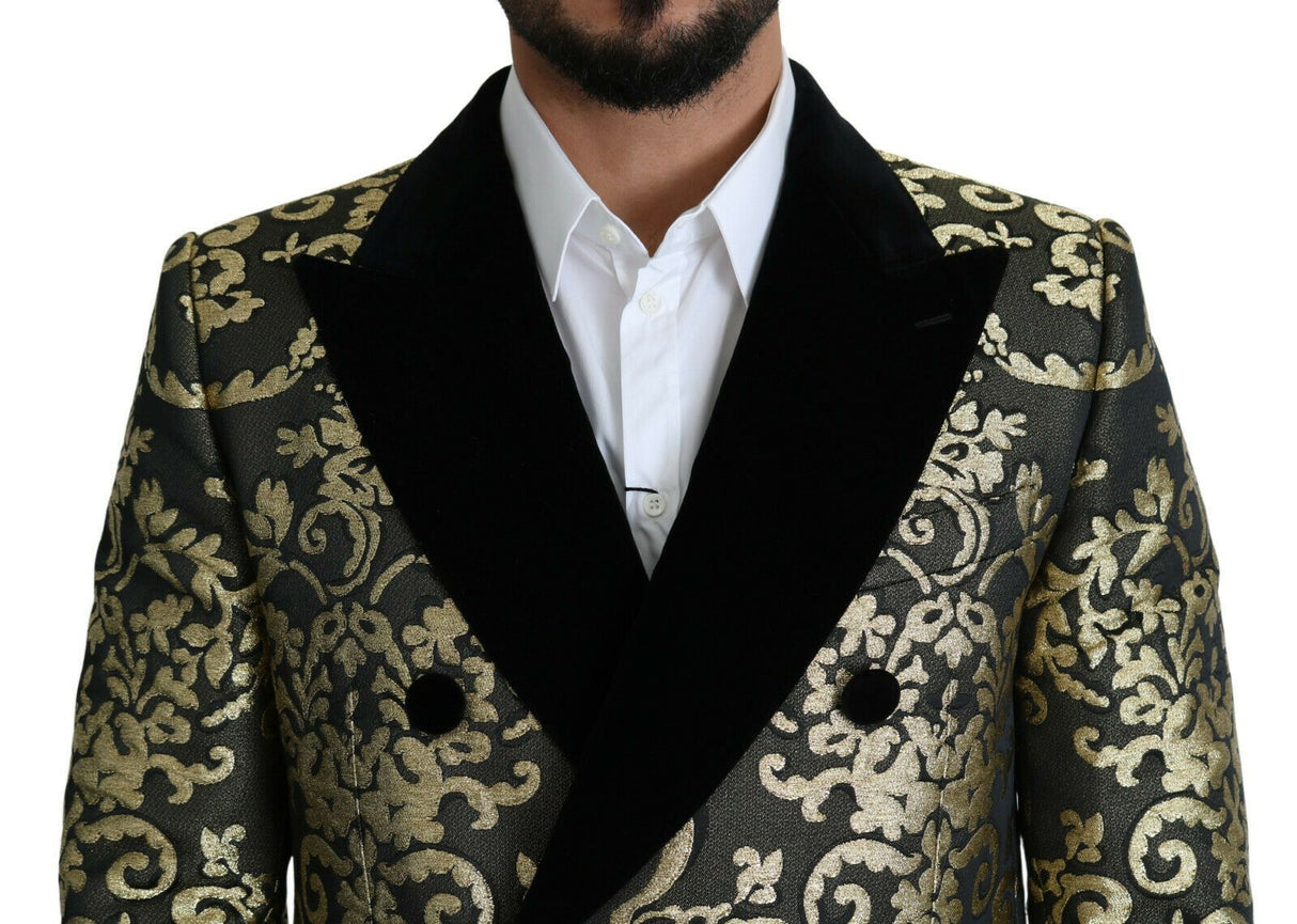 Dolce & Gabbana Gold Black Sicilia Jacquard Double-Breasted Coat