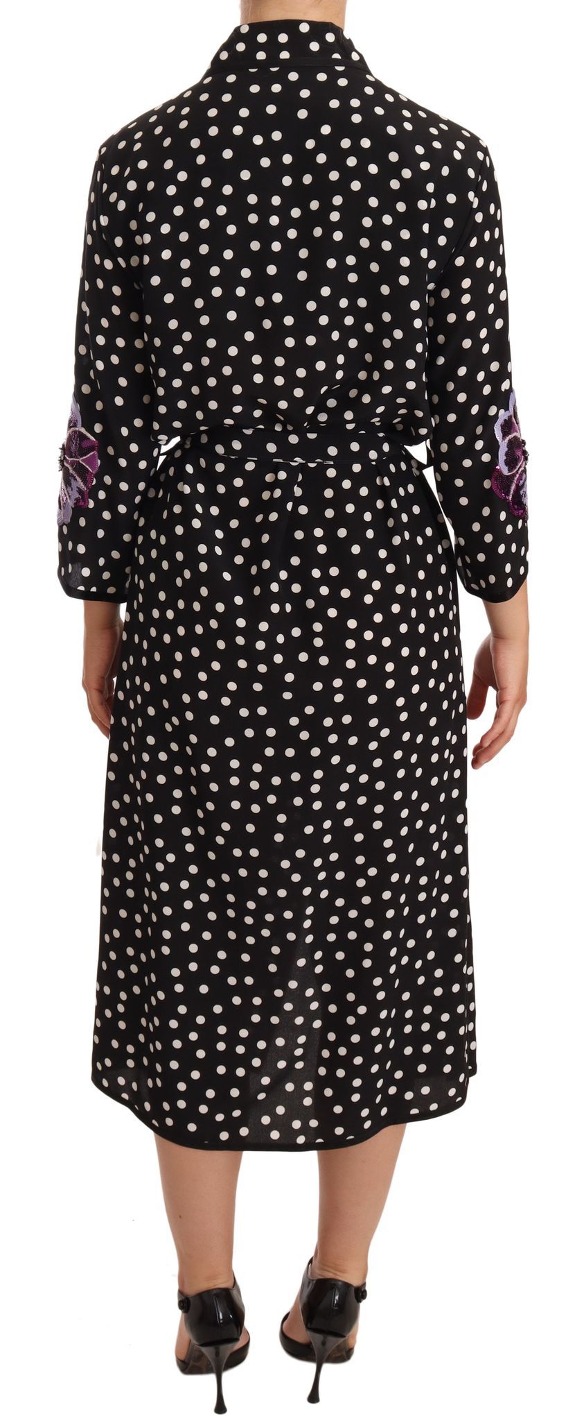 Dolce & Gabbana Elegant Silk Polka Dot Sequin Midi Dress