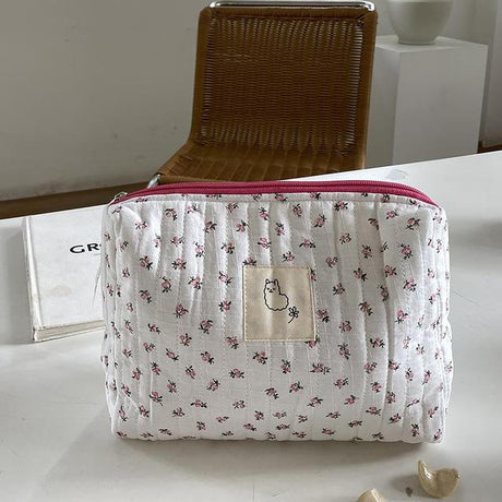 Korean Quilted Makeup Bag for Women - Cosmetic Pouch