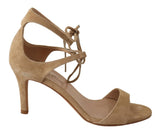 Maria Christina Elegant Beige Suede Ankle Strap Heels