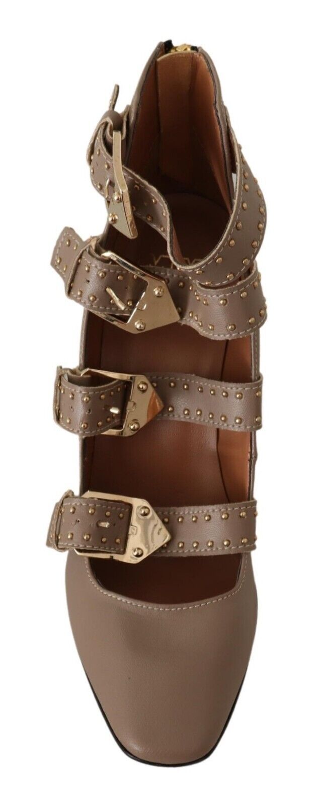 MY TWIN Elegant Leather Multi-Buckle Heels in Brown