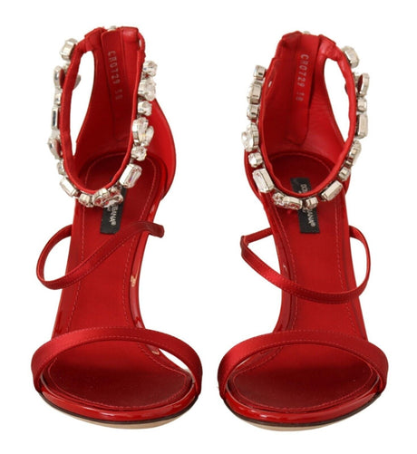 Dolce & Gabbana Red Crystal-Embellished Heel Sandals