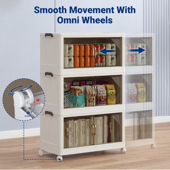 Collapsible Storage Bin Organizer, Stackable Cube Large Plastic Storage Box With Lid And Wheels