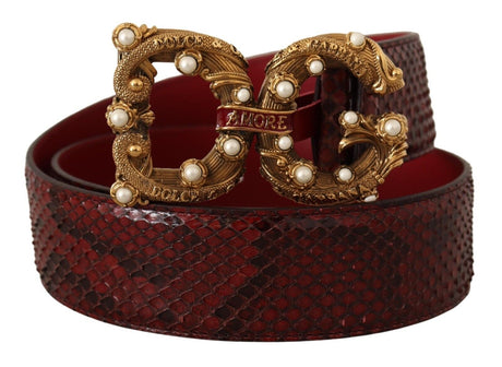 Dolce & Gabbana Exotic Python Leather Belt with Vintage Brass Buckle