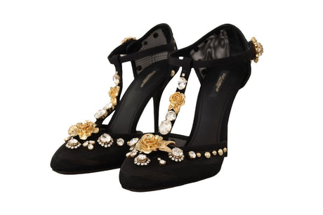 Dolce & Gabbana Elegant Crystal-Embellished Mesh T-Strap Pumps