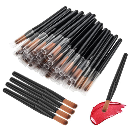 50Pcs/Set Lip Brushes Disposable Lip Brush Lip Gloss Makeup Brush Lipstick Gloss Wands Applicator Cosmetic Tool Kits（Black）