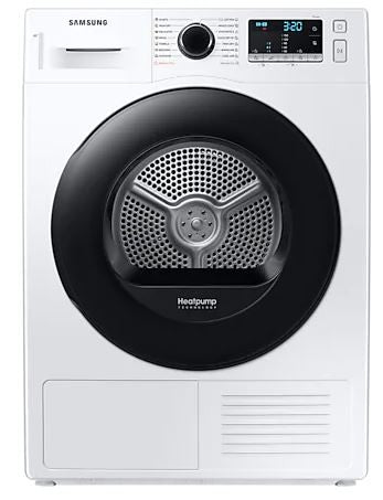 SAMSUNG DRYER 8KG, A+++, 16 PROGRAMS, REVERSIBLE DOOR, SMART CHECK, OPTIMAL DRY, HEAT PUMP TECHNOLOGY, ANTI CREASE FUNCTION, DIAMOND DRUM, WHITE, BLACK DOOR