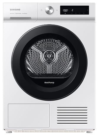 SÉCHEUSE SAMSUNG 9KG, A+++, 16 PROGRAMMES, 192KWH, WIFI, CONTRÔLE AL, POMPE À CHALEUR, MOTEUR INVERTER NUMÉRIQUE, PORTE RÉVERSIBLE, PORTE NOIRE, BLANCHE