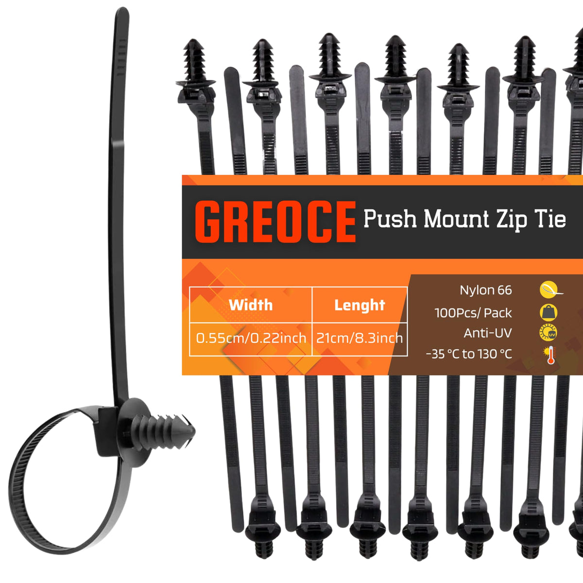 100PCS 8.3" Fir Tree Push Mount Zip Ties Heavy Duty Nylon Cable Ties Cable Management Indoor Oudoor UV Resistant Self Locking for Automotive Wiring Cars Boats Engine Bay Wire (BLACK 8.3IN)