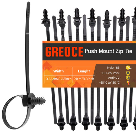 100PCS 8.3" Fir Tree Push Mount Zip Ties Heavy Duty Nylon Cable Ties Cable Management Indoor Oudoor UV Resistant Self Locking for Automotive Wiring Cars Boats Engine Bay Wire (BLACK 8.3IN)