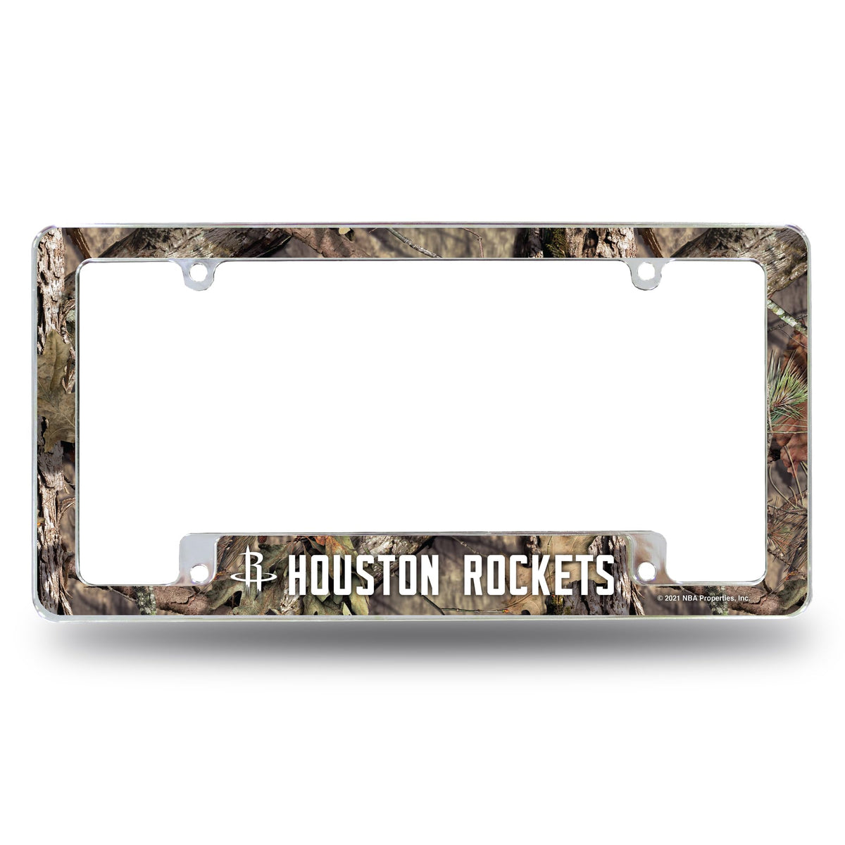 Rico Industries NBA Houston Rockets Mossy Oak 12" x 6" Chrome All Over Automotive License Plate Frame for Car/Truck/SUV