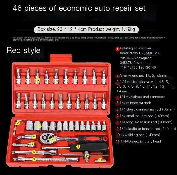 46-Piece Home and Auto Repair Tool Set with Ratchet Wrench