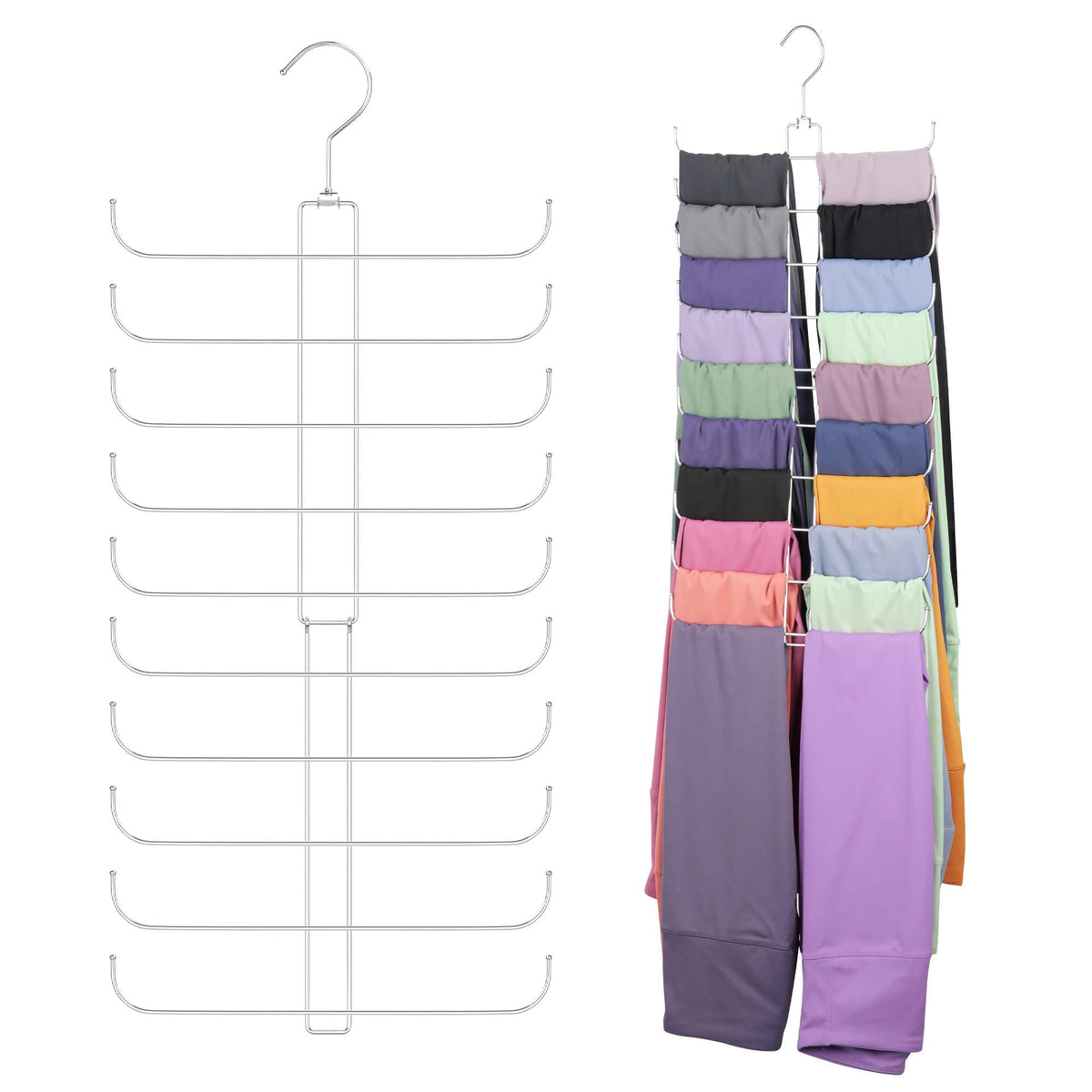 ZEDODIER Legging Organizer for Closet Hanging Rotatable Sturdy Hanger for Girls and Adult XS/S Leggings Holds Up to 20 Leggings Space-Saving Closet Organizers and Storage Silver