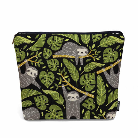 Kalygon Women Makeup Organizer Bag Sloth Tropical Palm Leaves Sloth Cute Flax Cosmetic Bag Makeup Bags Toiletry Bag Accessories Organizer Travel Bags For Home Bathroom Office Hotel Gym Green