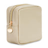Wandering Nature Small Makeup Bag for Purse Mini Make up Pouch Cute Cosmetic Pouch for Women with Slip-in Pockets Matte Leather Beige