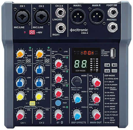 Citronic CMA-6 4 Channel Compact Mixer with DSP USB Play-Record BT & PC Connectivity 170.862UK