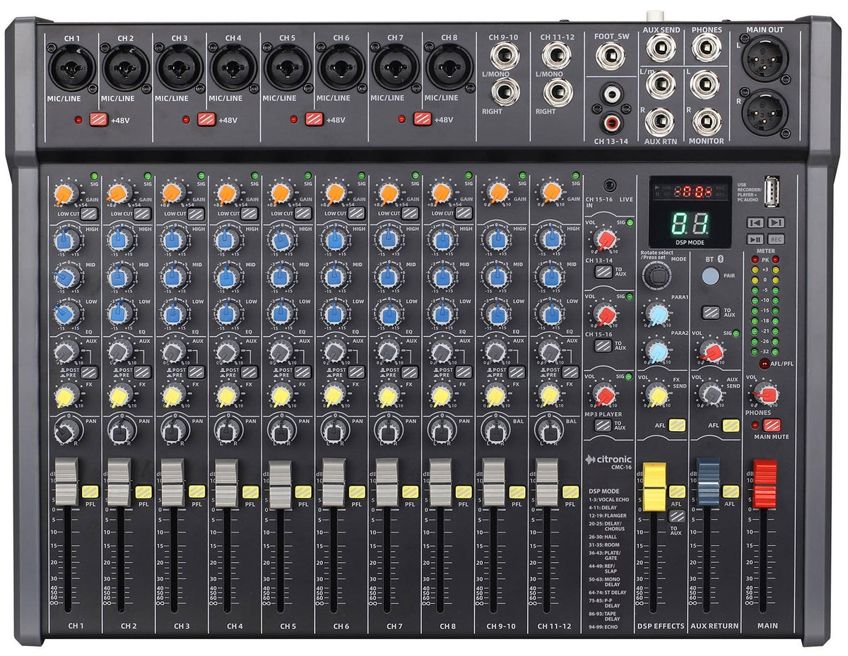 Citronic CMC-16 16ch Mixer Console with DSP USB Play-Record BT & PC Connectivity 170.942UK