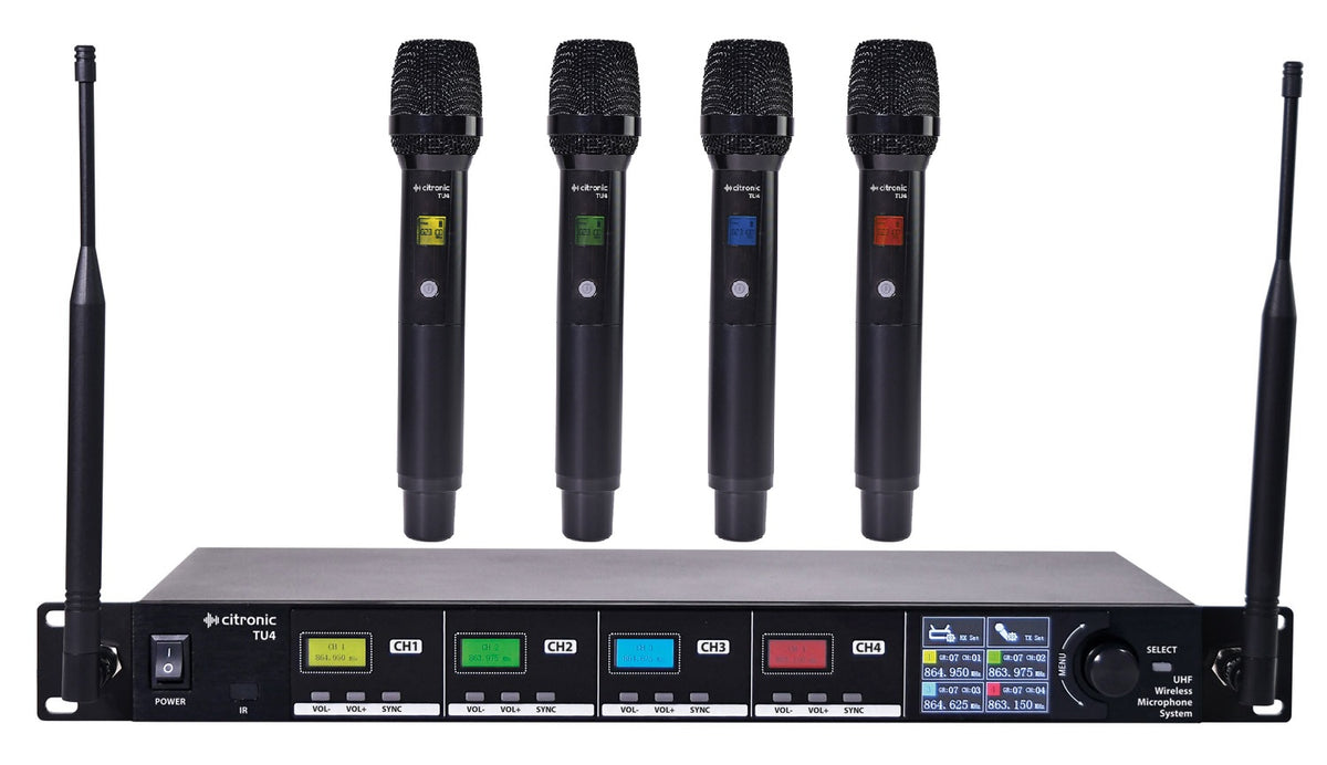 Citronic TU4-H Quad True Diversity Multi-UHF Wireless Microphone System (4 x Handhelds) 171.043UK