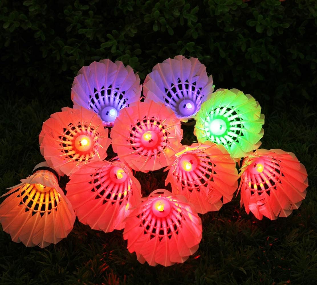 Inngree LED Badminton [10 Pack] Colourful Shuttlecock Dark Night Goose Feather Glow Birdies Lighting Outdoor Indoor Sport Activities(10PCS)