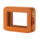 Keains Clear Makeup Bag for Women，Cosmetic Organizer Case Transparent Waterproof Travel Toiletry Bag with Zipper，Portable Make Up Organizer Traveling Compact Car Bag for Essentials（Orange brown）