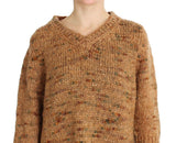 PINK MEMORIES Chic Brown Oversize Knitted V-Neck Sweater