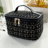 Plaid Print Large Capacity Makeup Bag with Handle