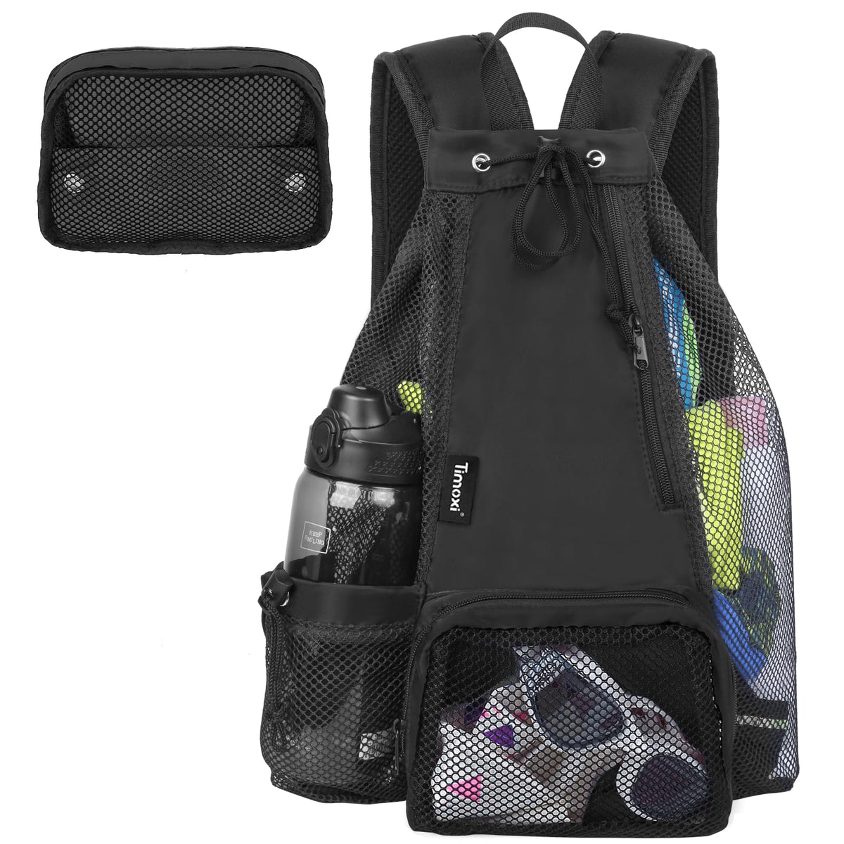 Timoxi Swim Bag Beach Backpack with Padded Shoulder Strap Mesh Backpack with Wet Pocket for Swimming Gym