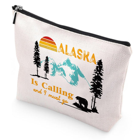 Sitsink Alaska Gifts Makeup Bags - Alaska Is Calling Gifts Makeup Bags for Girls Gifts for Women Cosmetic Bags Canvas Makeup Bags Gifts for Her Alaska Is Calling and I Must Go Cosmetic Makeup Bags