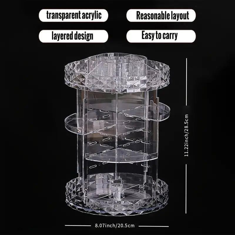 Rotating Cosmetic Storage Case with Adjustable Organizer