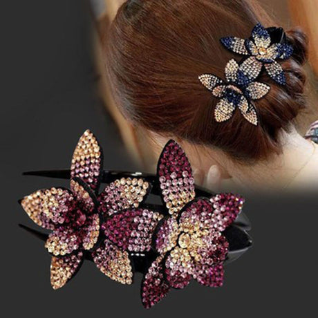 Floral Duckbill Hair Clip for Women with Rhinestones