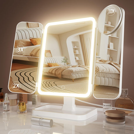 frano Makeup Vanity Mirror with Lights Valentines Day Gifts for Her Rechargeable Makeup Mirror with Magnification 2X 3X 10X 3 Colors Lights Portable Travel Makeup Mirror Gifts for Women Girls