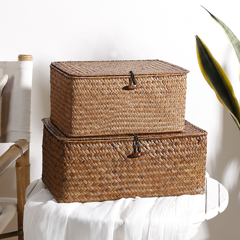 Handmade Seagrass Woven Storage Box with Lid