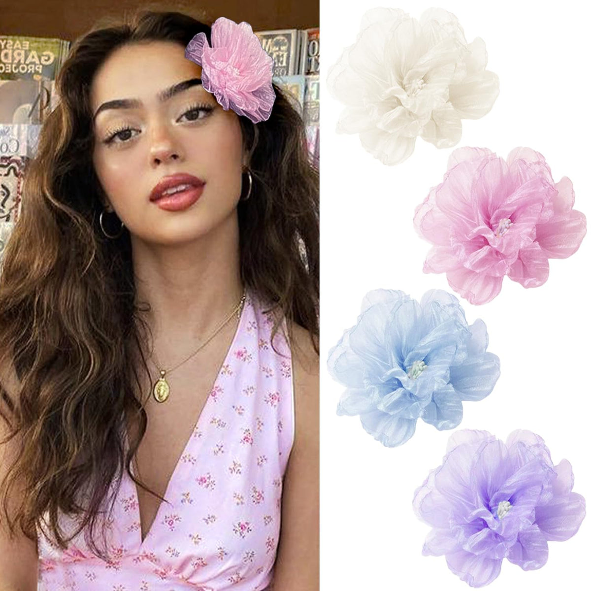4Pcs Hawaiian Flower Hair Clips for WomenRose Hair Clips Hair Barrettes 3.5 Inch Artificial Flower ClipsHair Accessories for Vacation Beach Party Boho Clips Hairpin for Girls Wedding