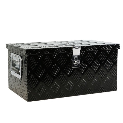 20 Inch Black Aluminum Tool Long Box 5 Bar Tread Flat Box For Truck Car Outdoor Trailer Pickup Underbody RV ATV Storage Tools Organizer With Lock Side Handle And Keys