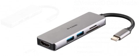 ADAPTATEUR DLINK 5-EN-1, HUB USB-C AVEC LECTEUR HDMI/SD ET CARTE MICROSD