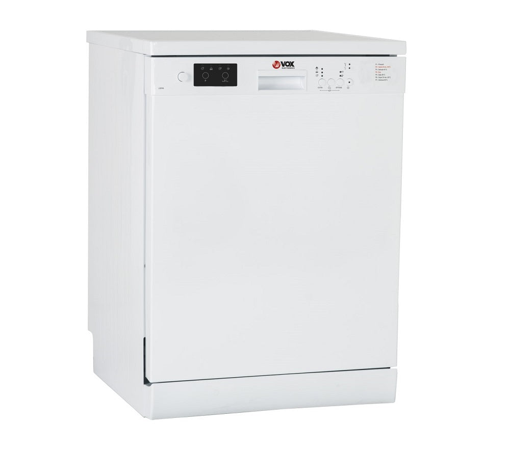 LAVE-VAISSELLE VOX 60 CM, E, 12 JEUX, 5 PROGRAMMES, 92 KWH, 220V-240V / 50HZ, 57DB, PROTECTION CONTRE LES DÉVERSEMENTS, DÉMARRAGE RETARDÉ, RAPIDE 30 MIN, HAUTEUR 82cm, BLANC