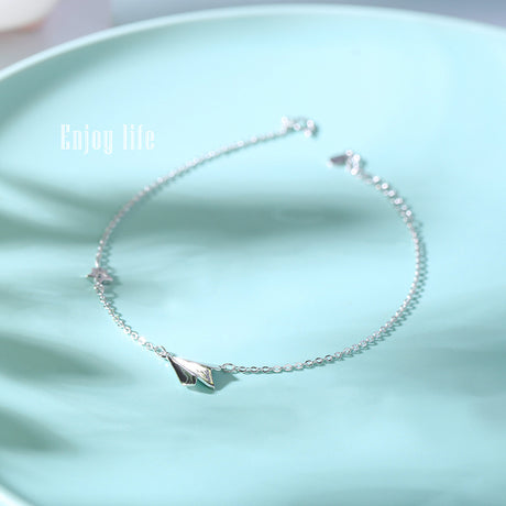S925 Silver Ankle Bracelet with Star and Airplane Charm